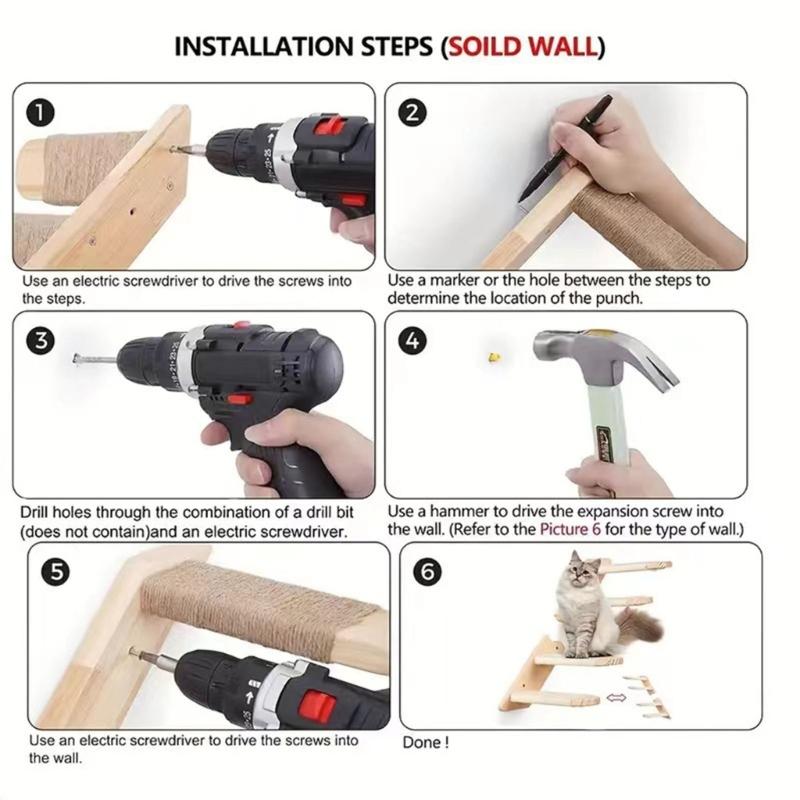 Natural Wood Cats Climbing Ladder Wall Mounted Space Efficient Design Activity Toy For Small Home And Pet Entertainment