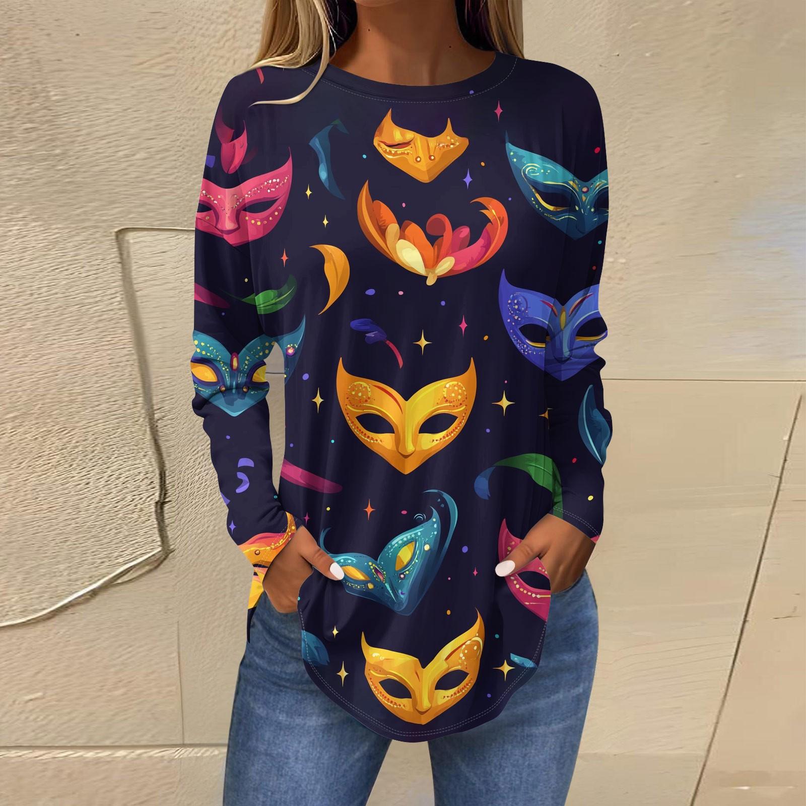 

Женская свободная футболка с круглым вырезом и винтажным принтом, длинный рукав, топ, пуловер, карнавал XXXXXL винный