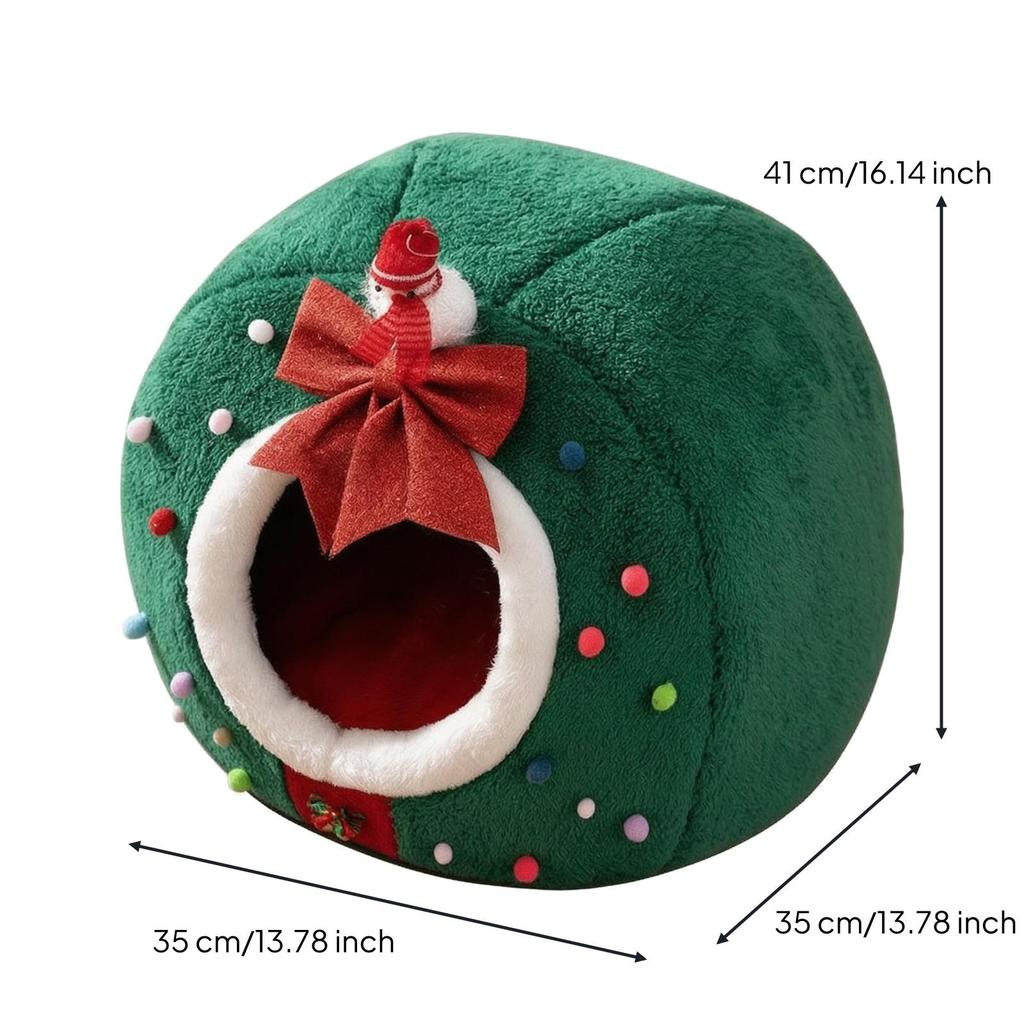 Soft Pet Hideaway Bed with Bow Decoration Snug Fleece Dome Cat for Cats, Quiet Naps,
