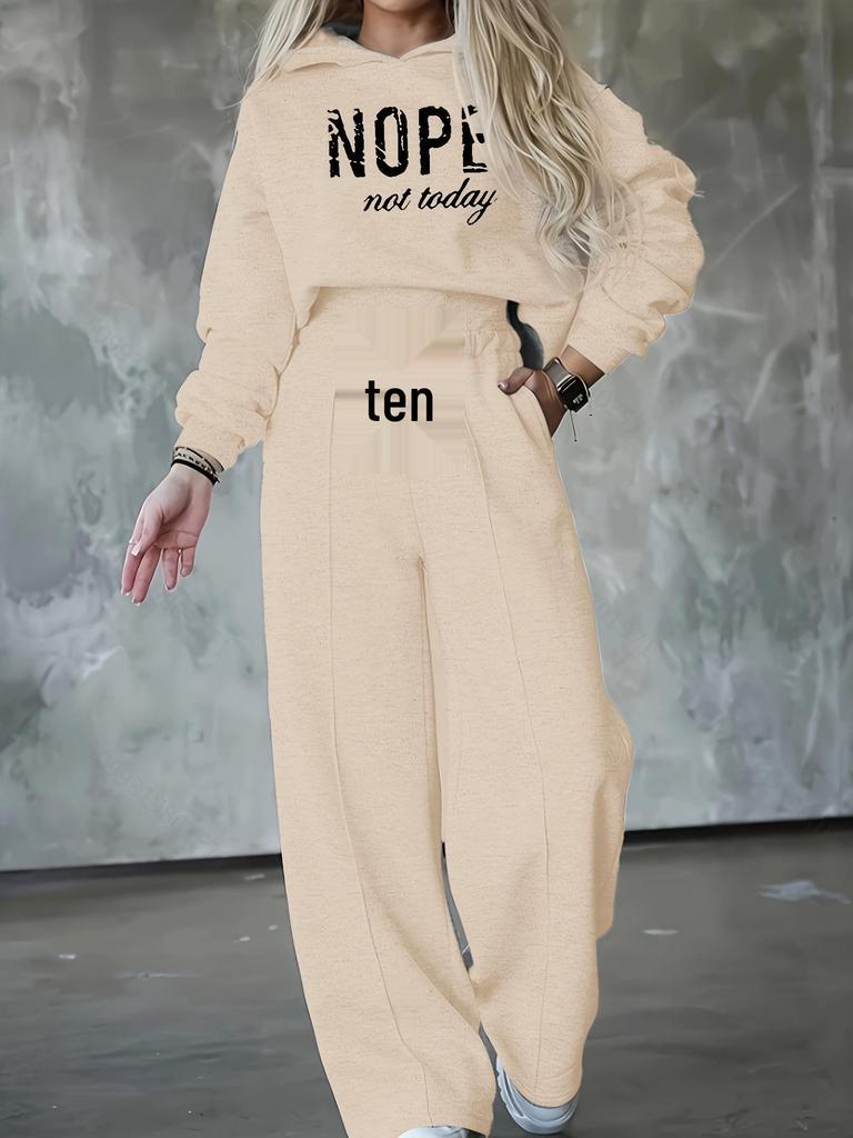 Damhöst/Vinter 2025 Mode Casual Huvförsedd Tryckt Träningsdräkt - Förtjockad Tvådelad Set