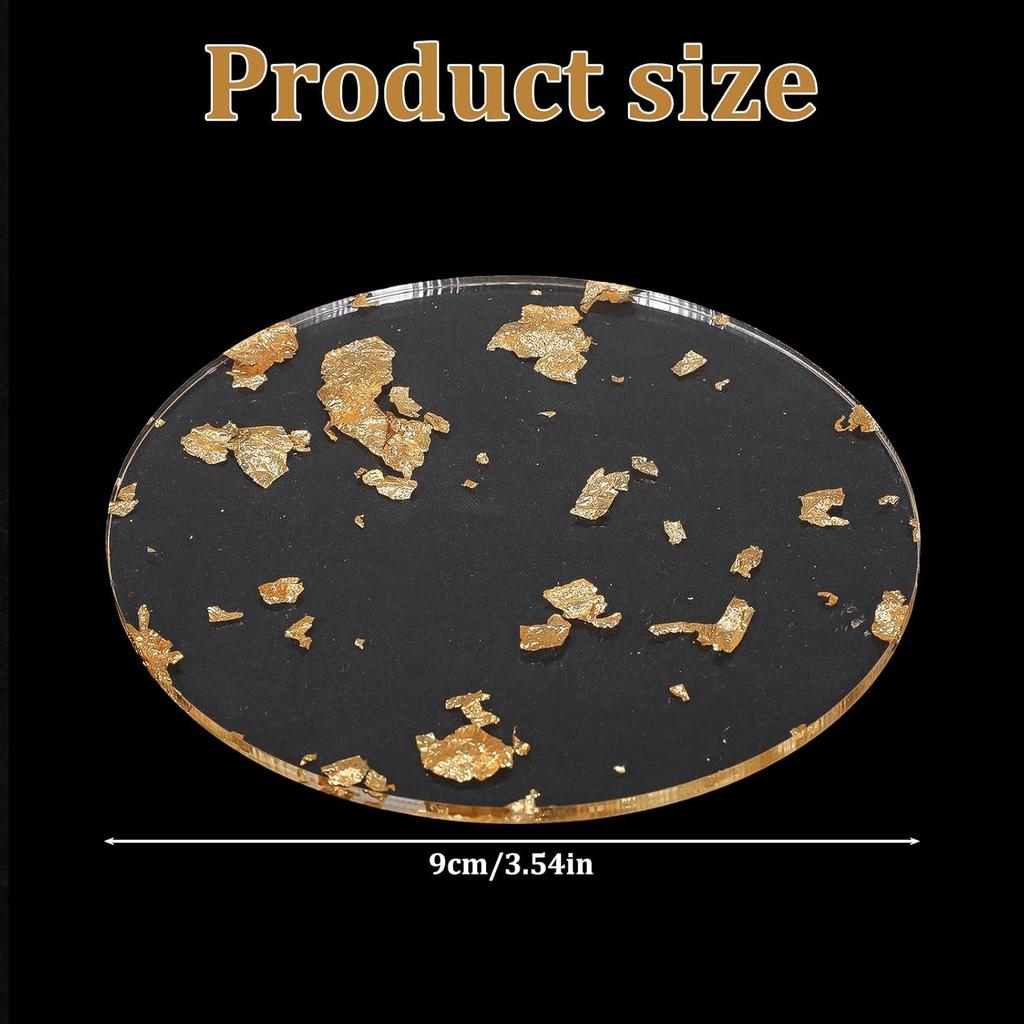 3 Pcs Gold Foil Acrylic Cup Coasters, Foil Modern Cup Drink Mat Clear Acrylic Bar Coaster Round Foils Drink Coaster Gold Placemats for Table