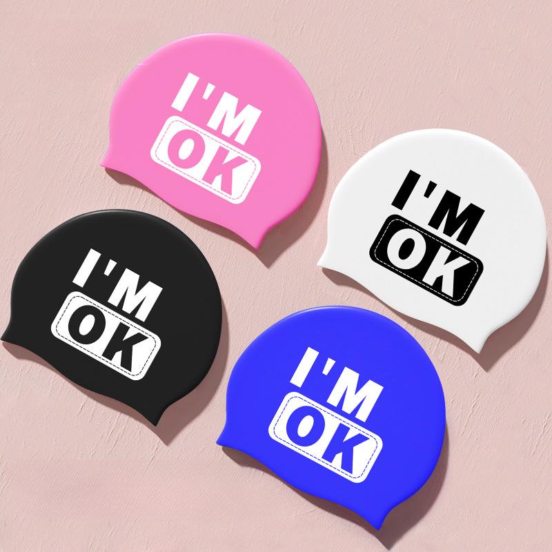 Silikon-Badekappen für Erwachsene für Damen langes Haar wasserdicht Ohrenschutz Badekappe Frau bedruckte Badekappe Schwimmzubehör