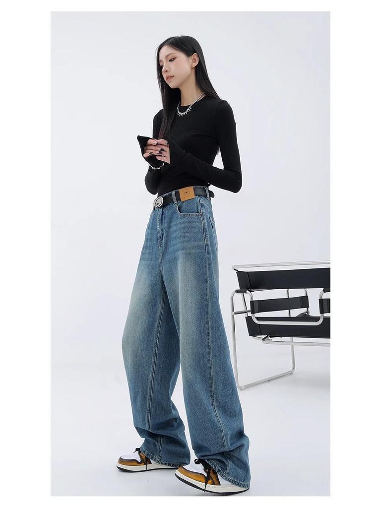 Jeans de Pierna Ancha de Cintura Alta para Mujer - Talla Grande, Adelgazantes, Verano Ajuste Holgado