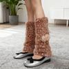 Deer Print Leg Warmers Women Faux Fur Fuzzy Calf Warmers with Pompoms Fluffy Boot Cuffs Cover for Sneakers Girls Winter Street Wear