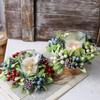 Christmas Candle Ring Artificial Pine Needle Pinecone Berries Garland Rustic Festive Candle Wreath for Home Table Decor