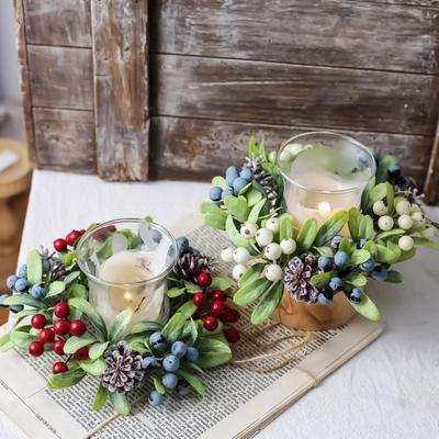 Weihnachts-Kerzenring Künstliche Kiefernnadel Kiefernzapfen Beeren Girlande Rustikal Festlicher Kerzenkranz für Zuhause Tischdeko