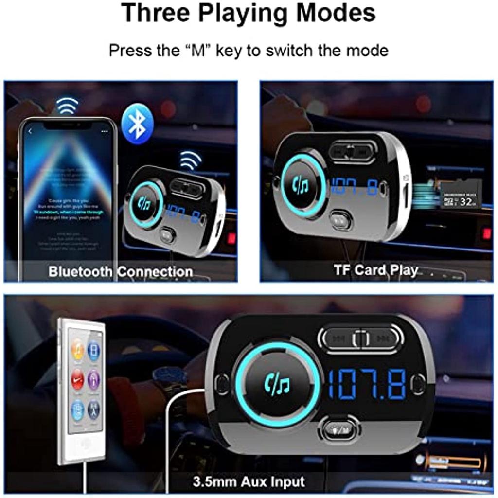 Bluetooth 5.0 Car Fm Transmitter Upgrade Handsfree pro vozidla Automobilový MP3 přehrávač Rychlé nabíjení Qc3.0 2 USB 5V/3A 2,4A Port Podpora Tf karty Aux Siri/Goo