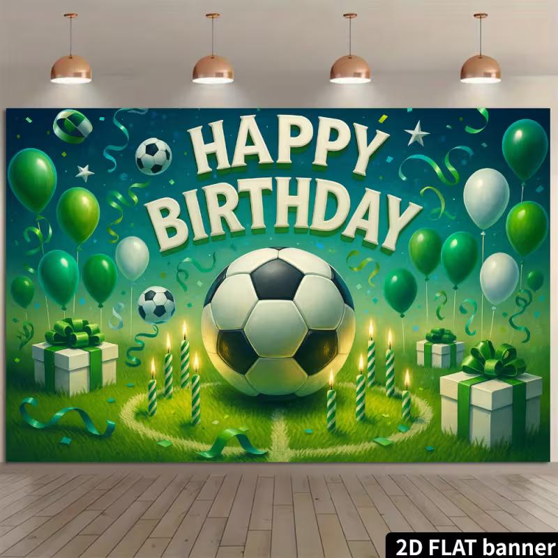 2D Fußballparty Hintergrund - Grünes & Weißes Fußballbanner für Kinder Sport Geburtstag Fotoshooting