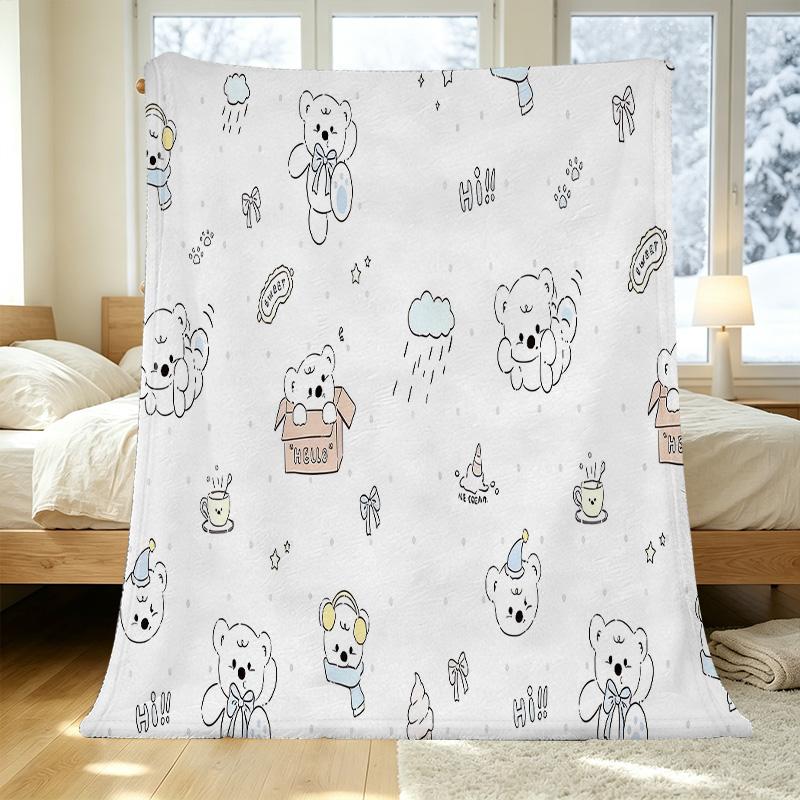 Bear Design Flannel Blanket – Anti-Pilling, Warm Cozy, Ideal for Home Napping, Halloween & Christmas