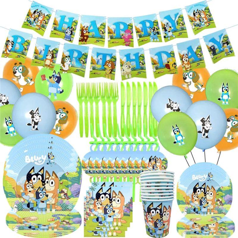 Theme Kids Bluey Birthday Party Supplies Decor Plate Tablecloth Balloon Banner