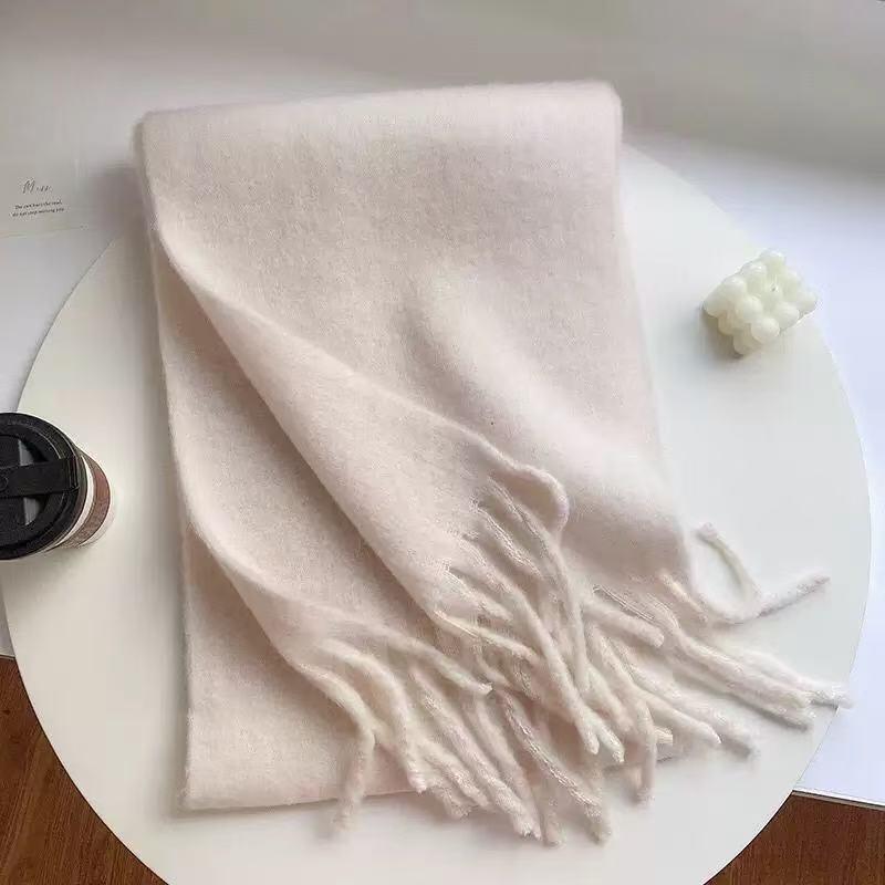 Korean Style Women's Winter Mohair Scarf - Versatile Khaki Plush Neck Warmer
