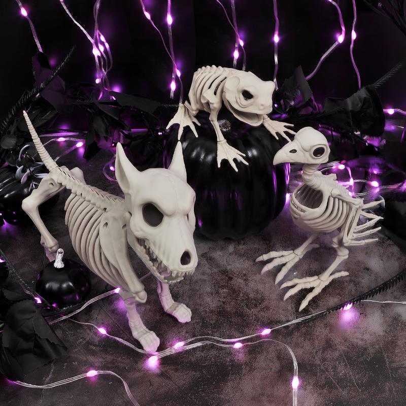 1 Peça Modelos de Animais Simulados Esqueleto Lobo SapoCorvo Esqueleto Decoração de Jardim Interno Externo Adereços de Decoração de Esqueleto de Halloween