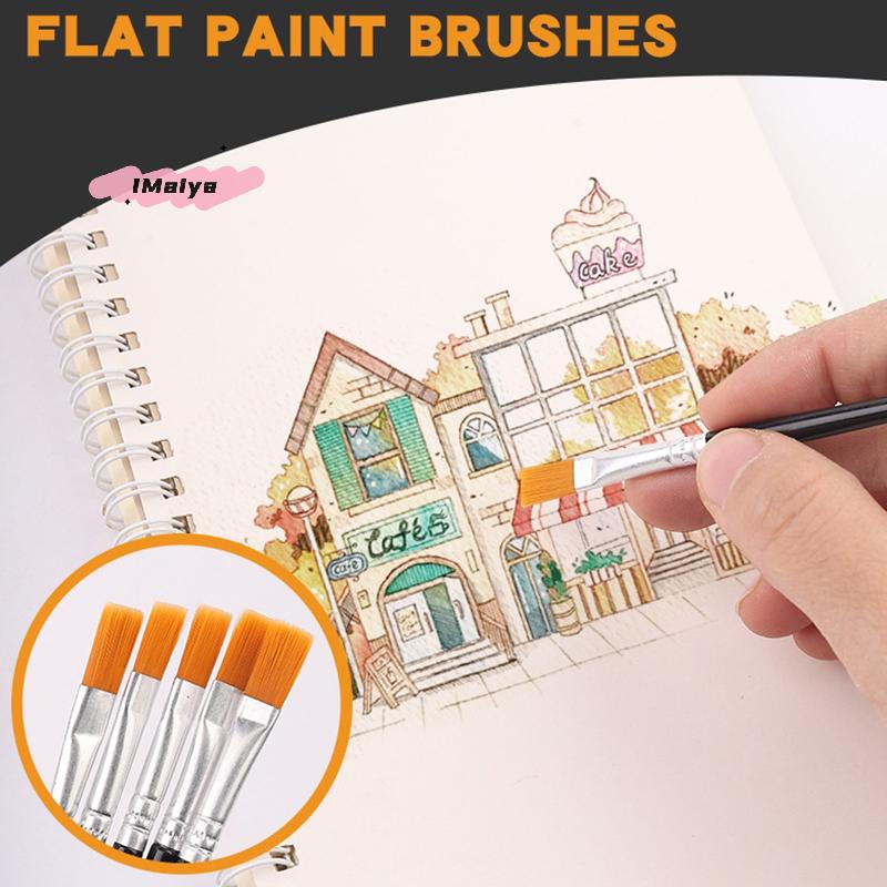 Y-50Pcs Painting Brushes Set Round Flat Hair Nylon for Oil Acrylic Watercolor Art Artists Beginners Students Kids