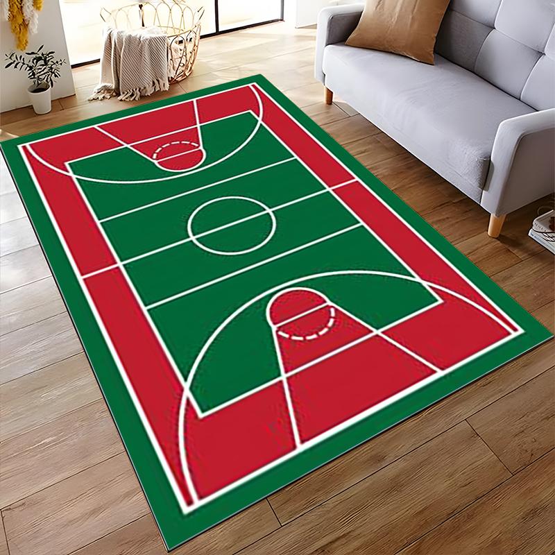 Basketball Court Design Carpet, Red and Green Sports Area Rug Suitable for use as an anti-slip for living room bedroom sofas