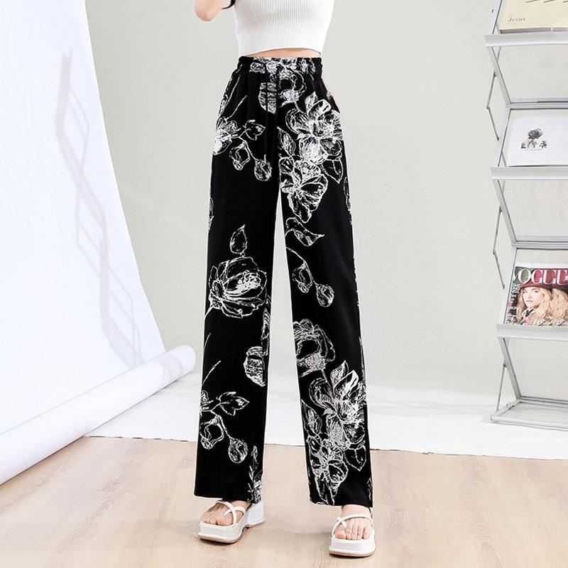 Women's Fashion Casual Colour Block Print High Waist Trousers Pants & Capris