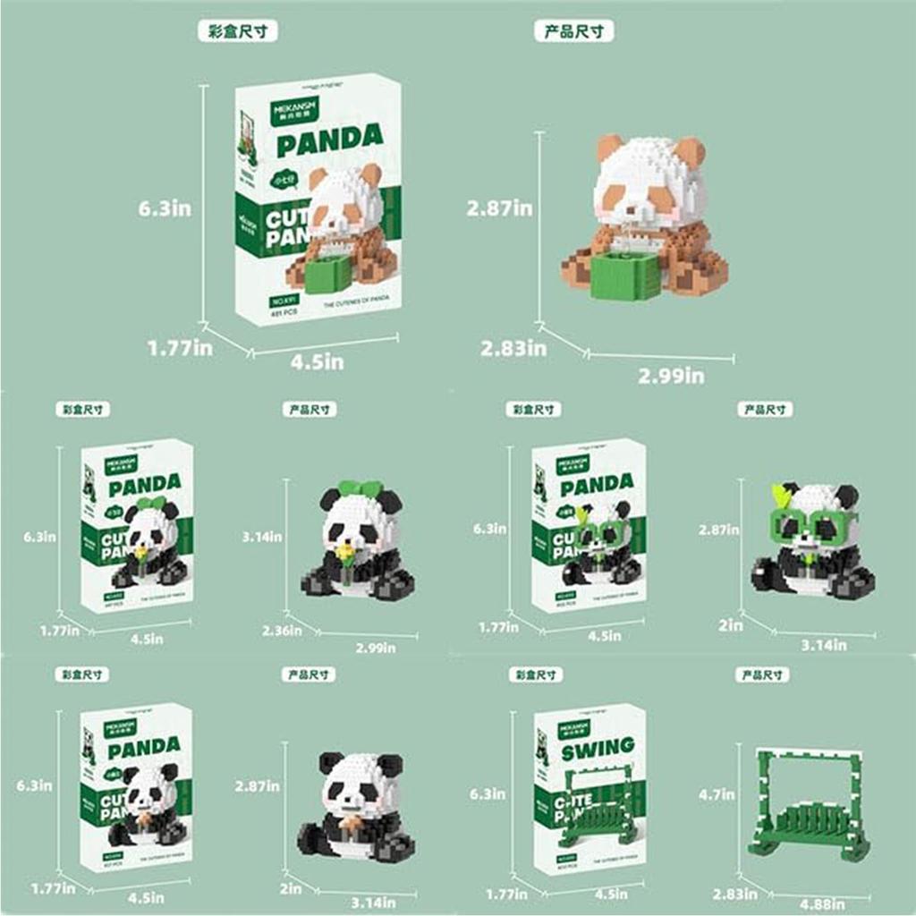 Mini stavebnice Roztomilá panda Stavebnice Houpačka Stavebnice pro děti 6 7 8 9 10+ Dospívající Dospělí 3D zvířecí kostky Hračka