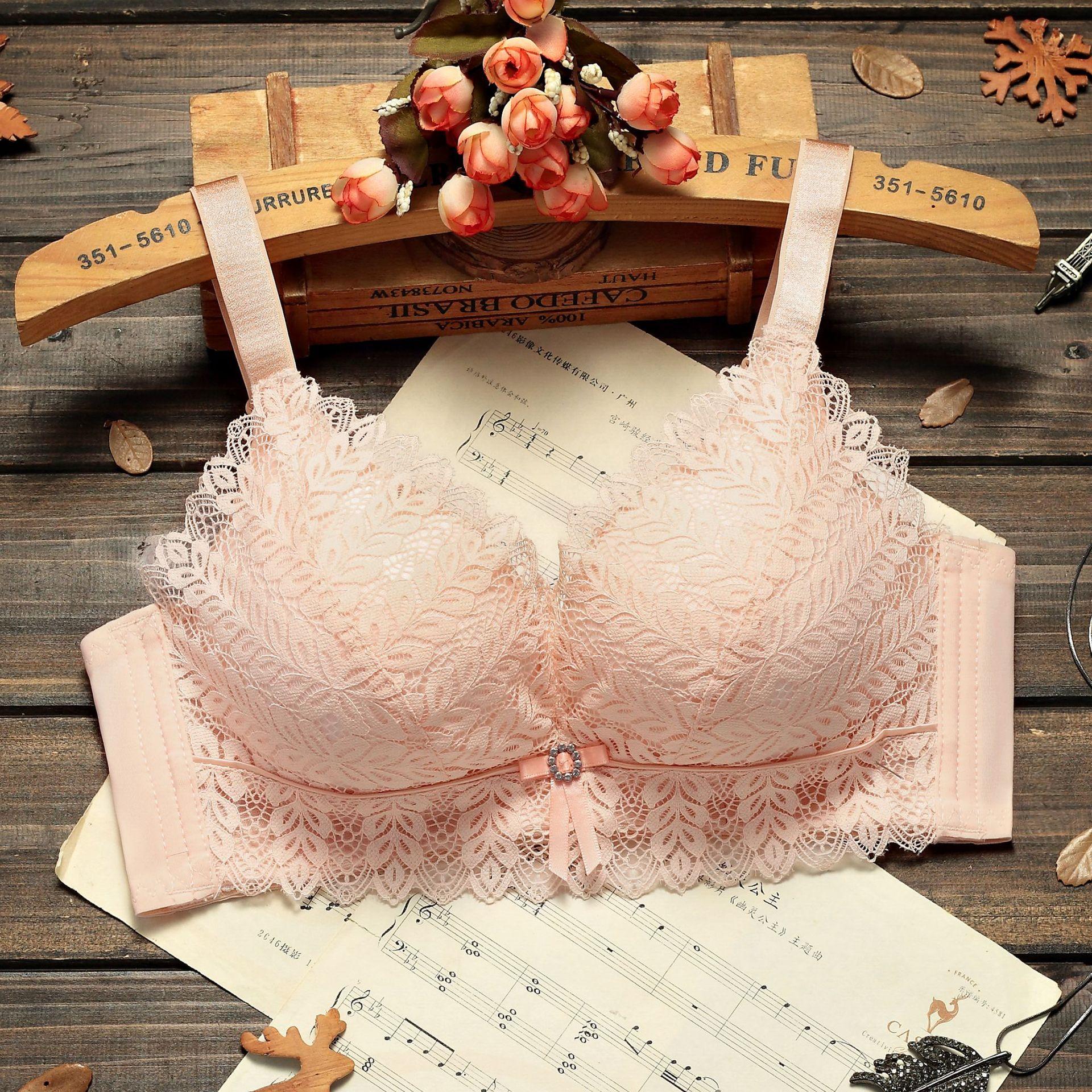 

Бюстгальтер для дівчини з плоскими грудьми, товста чашка, мереживна нижня білизна, зручна без сталевого кільця, сексуальна білизна для збирання 90