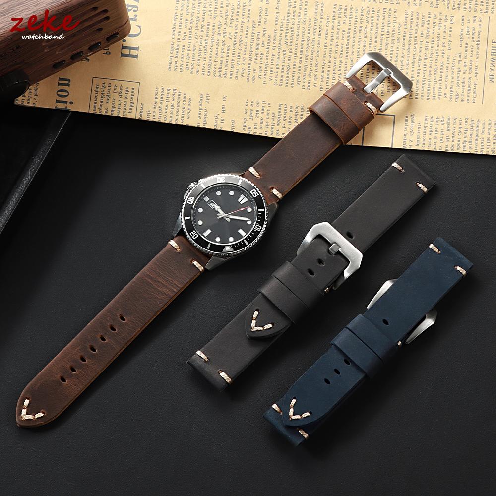 Vintage Genuine Leather Strap Soft Stitching Cowhide Watch Band Crazy Horse Calfskin Bracelet Universal Men's Business Wristband