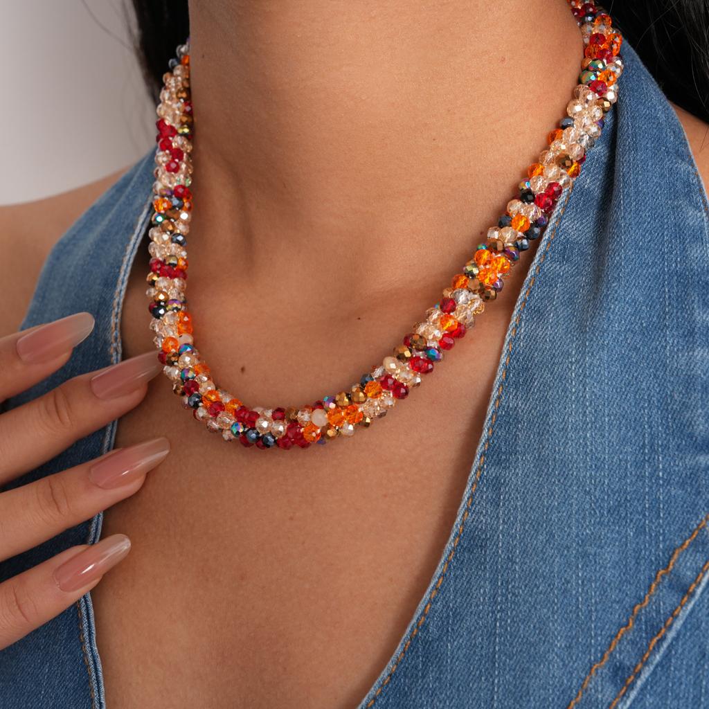 Colorful Glass Beads Choker Necklace for Women Vintage Party Jewelry Gifts
