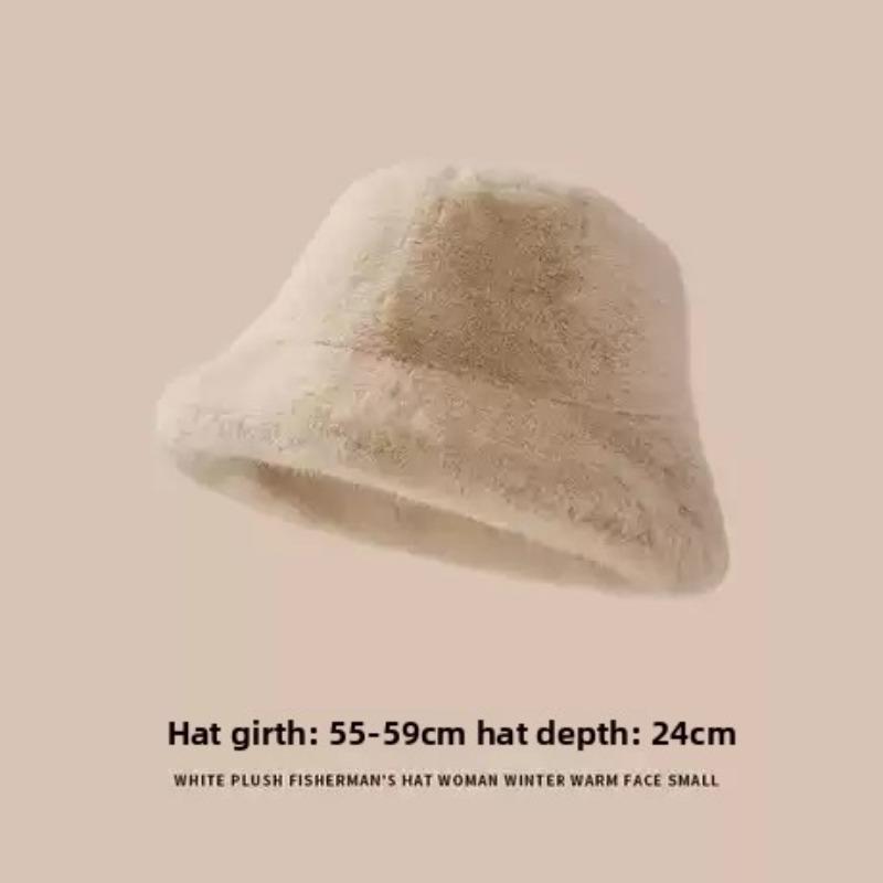 1 Fluffy Fur Fisherman Hat for Women Winter Plush Ear Protection Cap Windproof Warm Bucket Hat for Outdoor Cycling Hiking Travel