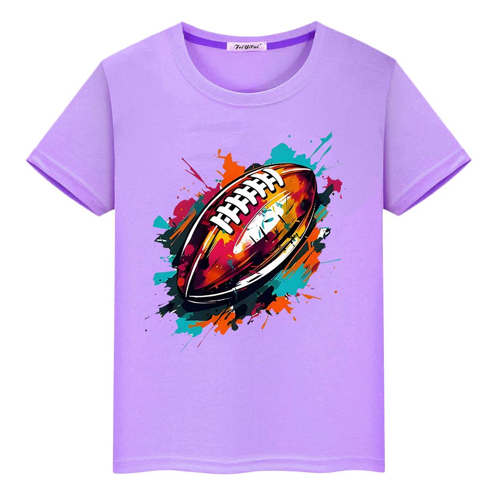 Rugby Print T-shirt 100%Cotton Cute Short Kawaii Tops  pride tshirt boy Summer anime Tees y2k one piece  gift kids clothes girls