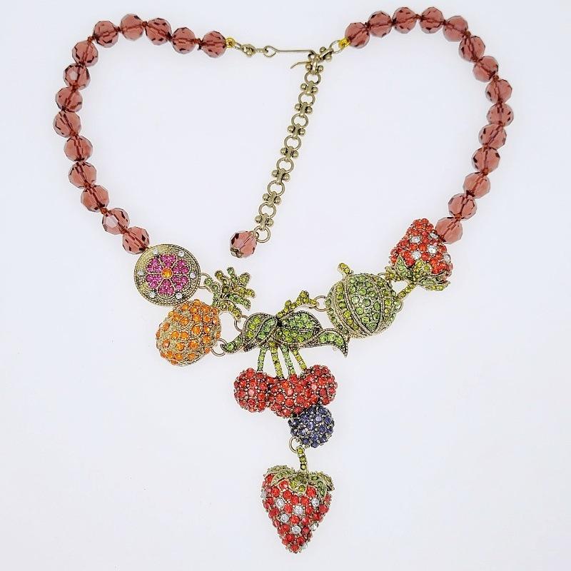 

Европейский и американский ретро-стиль, позолоченный, цвет тропических фруктов, прозрачный набор ожерелья и серег