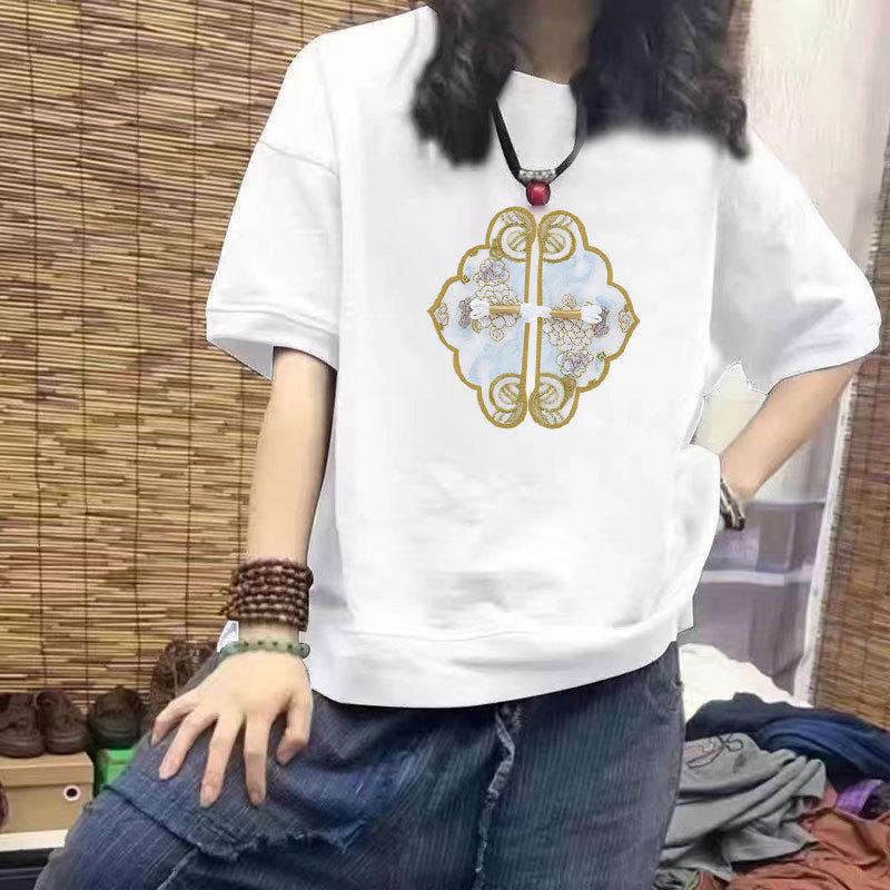 

Women s 100% Cotton Casual Short Sleeve T-Shirt - New Loose Slimming Design, Half Sleeve, Plus Size, Trendy Print S - Recommended for up to 85 jin