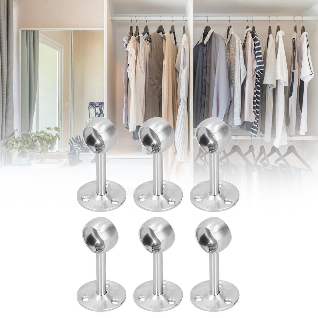 6Pcs Flanged Socket Stainless Steel Curtain Rod Brackets Wardrobe Pole Holder Hardware Fitting(22 AllPass )