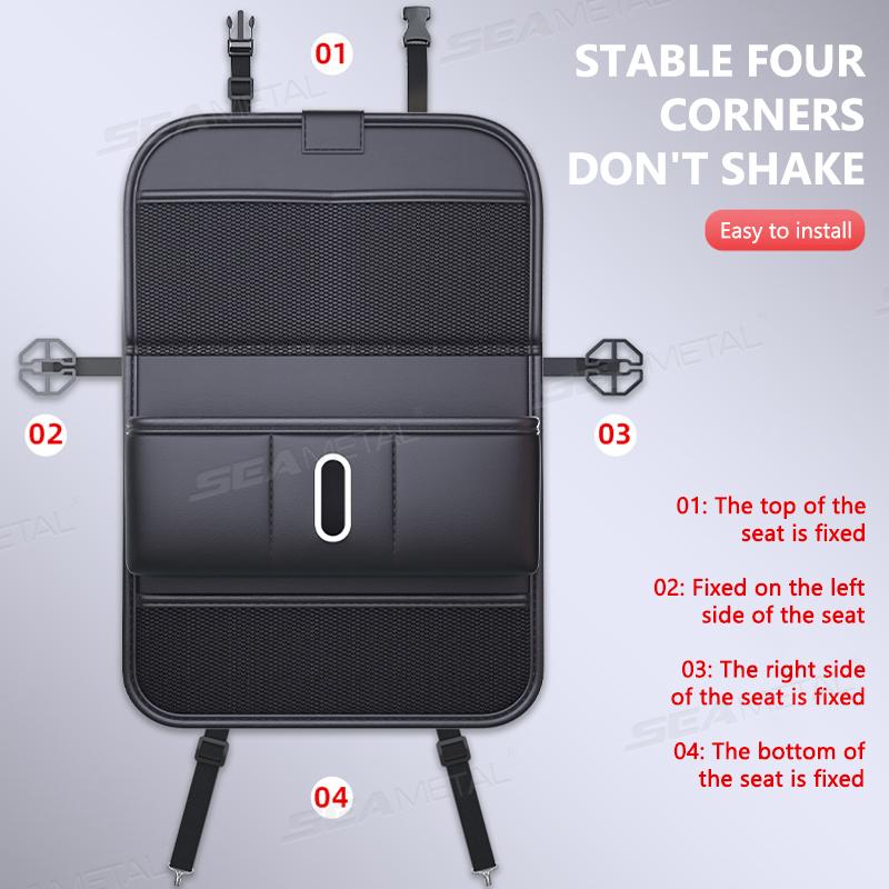 Seametal Multi-Pocket Car Organizer With Foldable Tray All In One Car Seat Back Storage Bag Tissue Holder Anti-Kick Pad For Kids