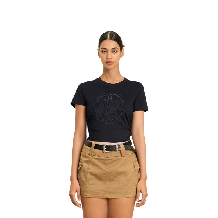 Moncler FW21 Letter Pattern Short Sleeve T-Shirt Women Tops Black H20938C00016829FB999