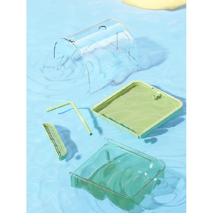 Bain d'oiseaux suspendu transparent circulation d'eau automatique bain douche pour oiseaux facile à nettoyer design peu encombrant accessoire de cage à oiseaux