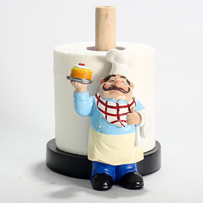 

European Style Chef Tissue Holder Creative Resin Decor Crafts Restaurant Chef Sculpture Roll Paper Storage Rack Home Decoration