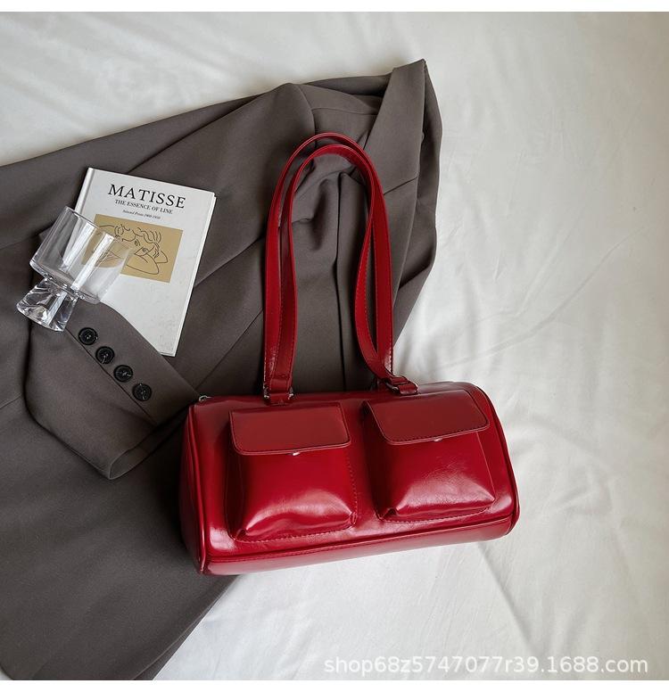 

2025 new niche design retro handbag bag Korean version fashion ins double pocket large capacity underarm shoulder bag красный