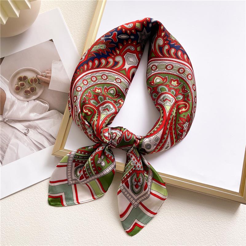 National style cashew silk scarf women's new imitation silk scarf color matching versatile fashion shawl bag head tied hair scarf
