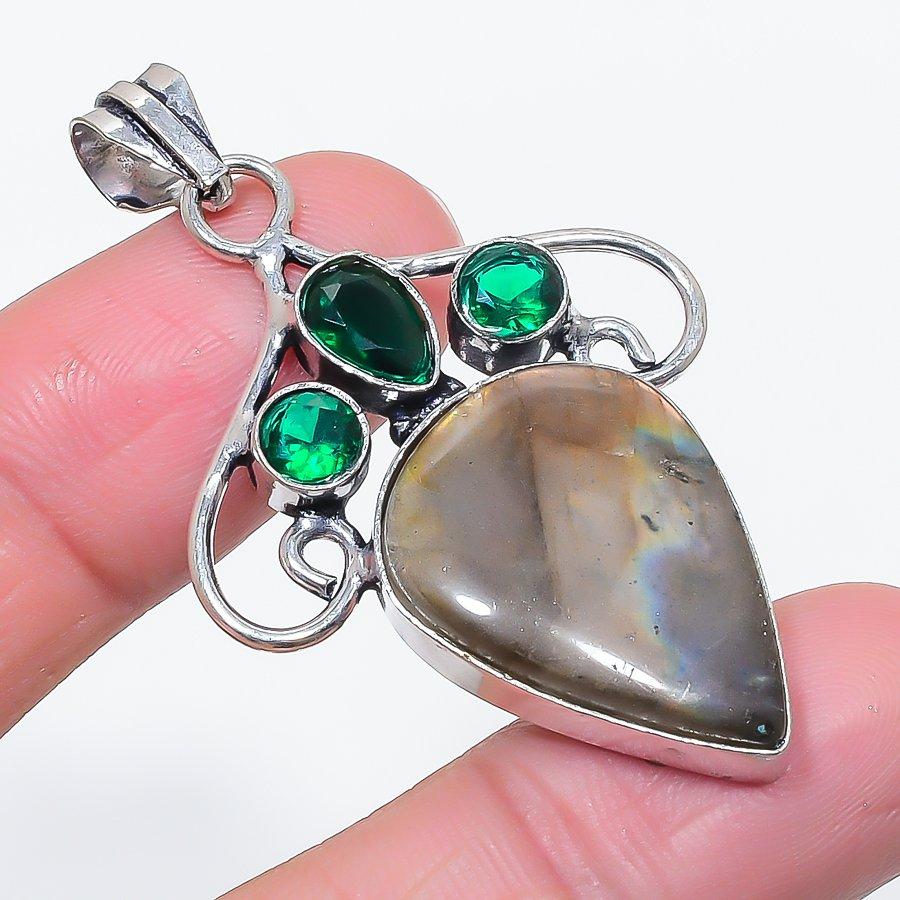 Natural Labradorite, Diopside 925 Sterling Silver Jewelry Pendant 2.21" d9f57