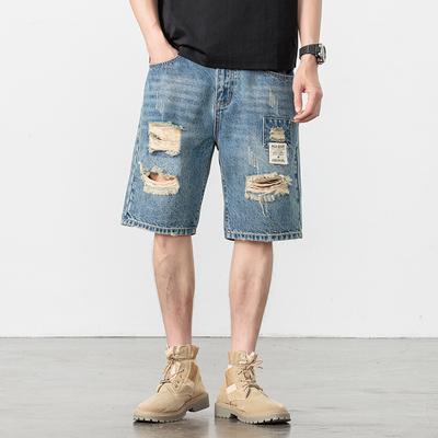 Short en jean déchiré pour homme, été nouveau, ample, amincissant, pantalon mi-long