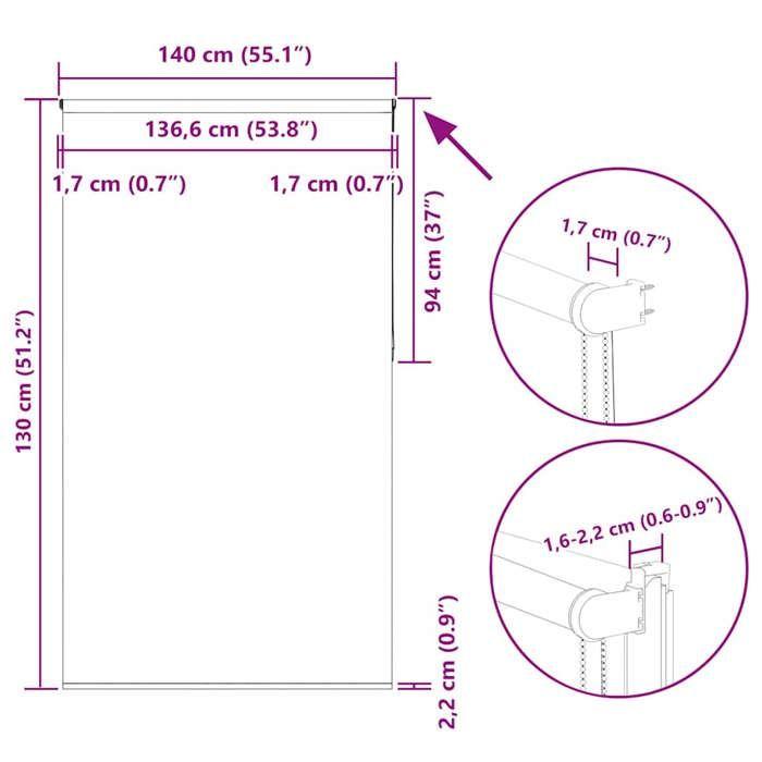 VidaXL Store Enrouleur Occultant Largeur Du Tissu 136,6 Cm Polyester, Store De Jour Et De Nuit, Store De Cuisine, Store 4011500