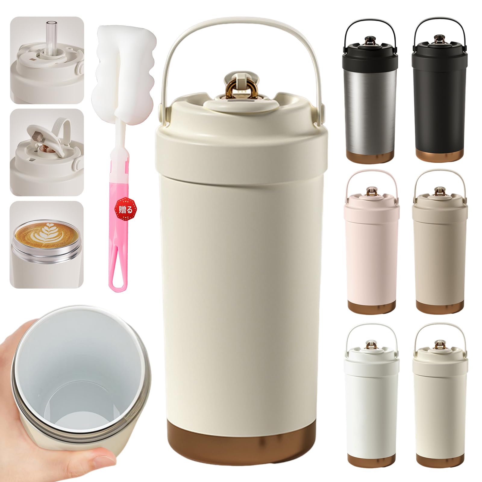 

Tumbler with Ceramic Water bottle with Cover Direct Water Large Water bottle with Keeps hot or Coffee Vacuum Ceramic Soy Mug bottle straw, tumbler, чёрный