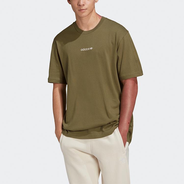 Adidas Originals Trefoil Logo Print Round Neck T-Shirt Men Tops Green HN0384