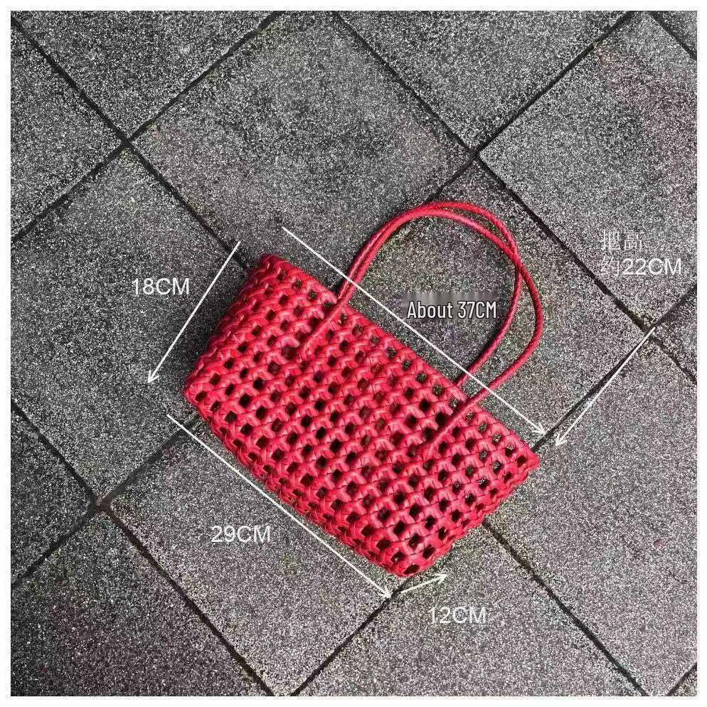 Hand-Woven PVC Shoulder Bag: French-Style Basket for Beach or Market
