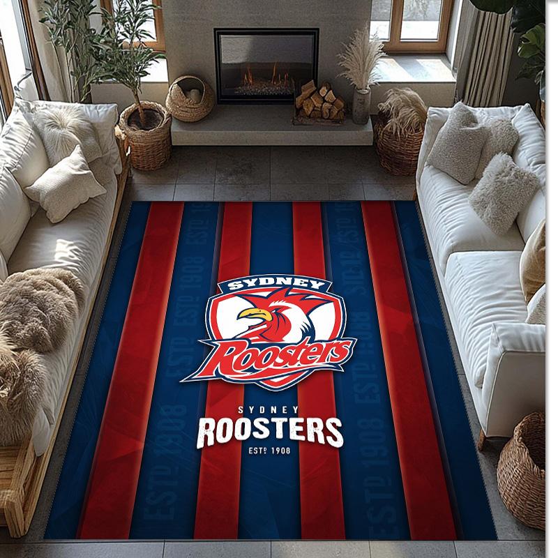 Sydney Roosters Kristall-Samt-Teppich Weich Anti?Rutschfeste Fußmatte Bequemer Wohnzimmer Schlafzimmer Dekor Teppich