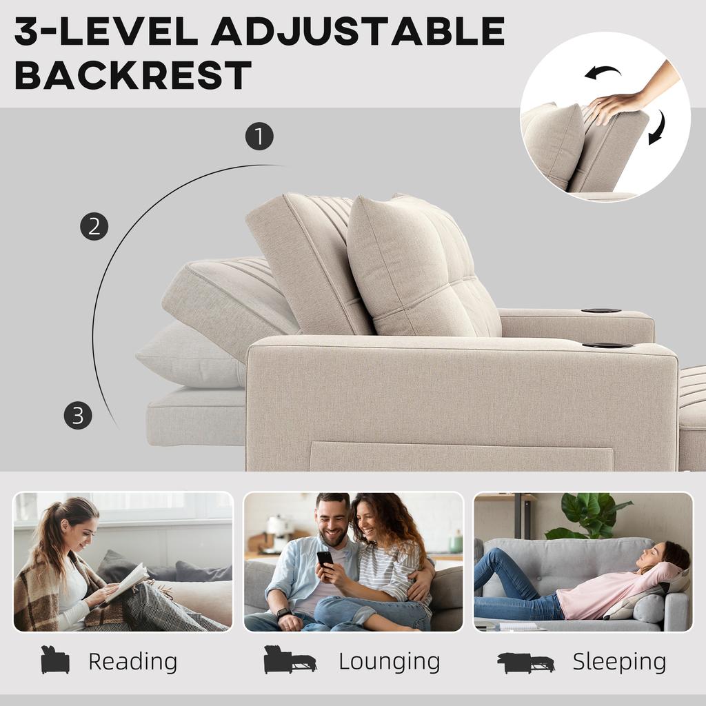 Two-Seater Pull-Out Sofa Bed - Beige