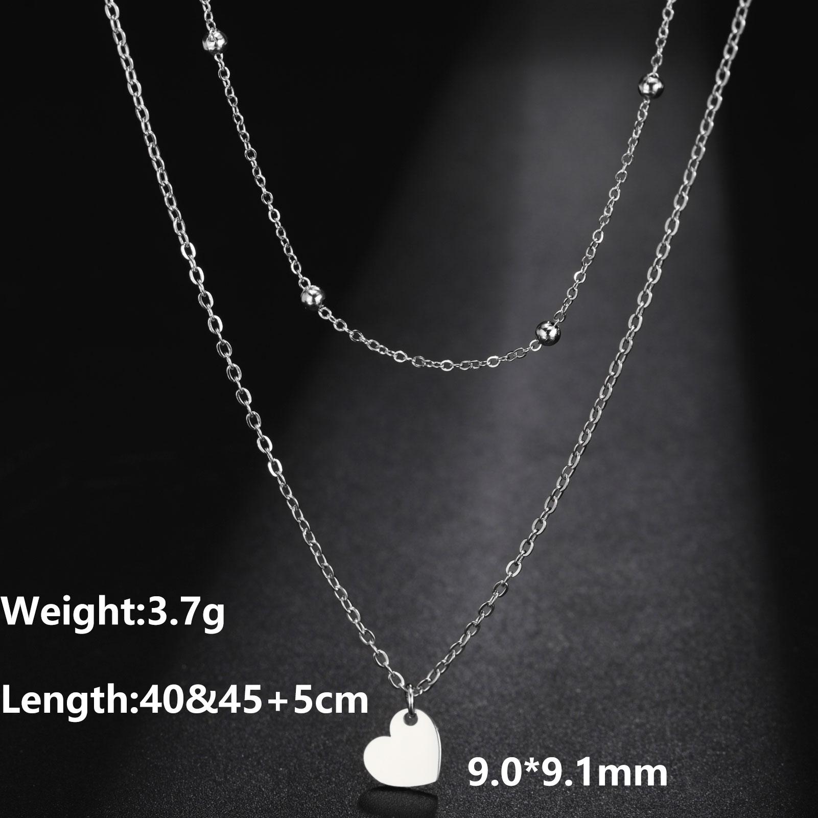 Lucktune Peach Heart Pendant Double Layer Necklace for Women Stainless Steel Love Heart Chain Necklace Fashion Jewelry Hot Gift