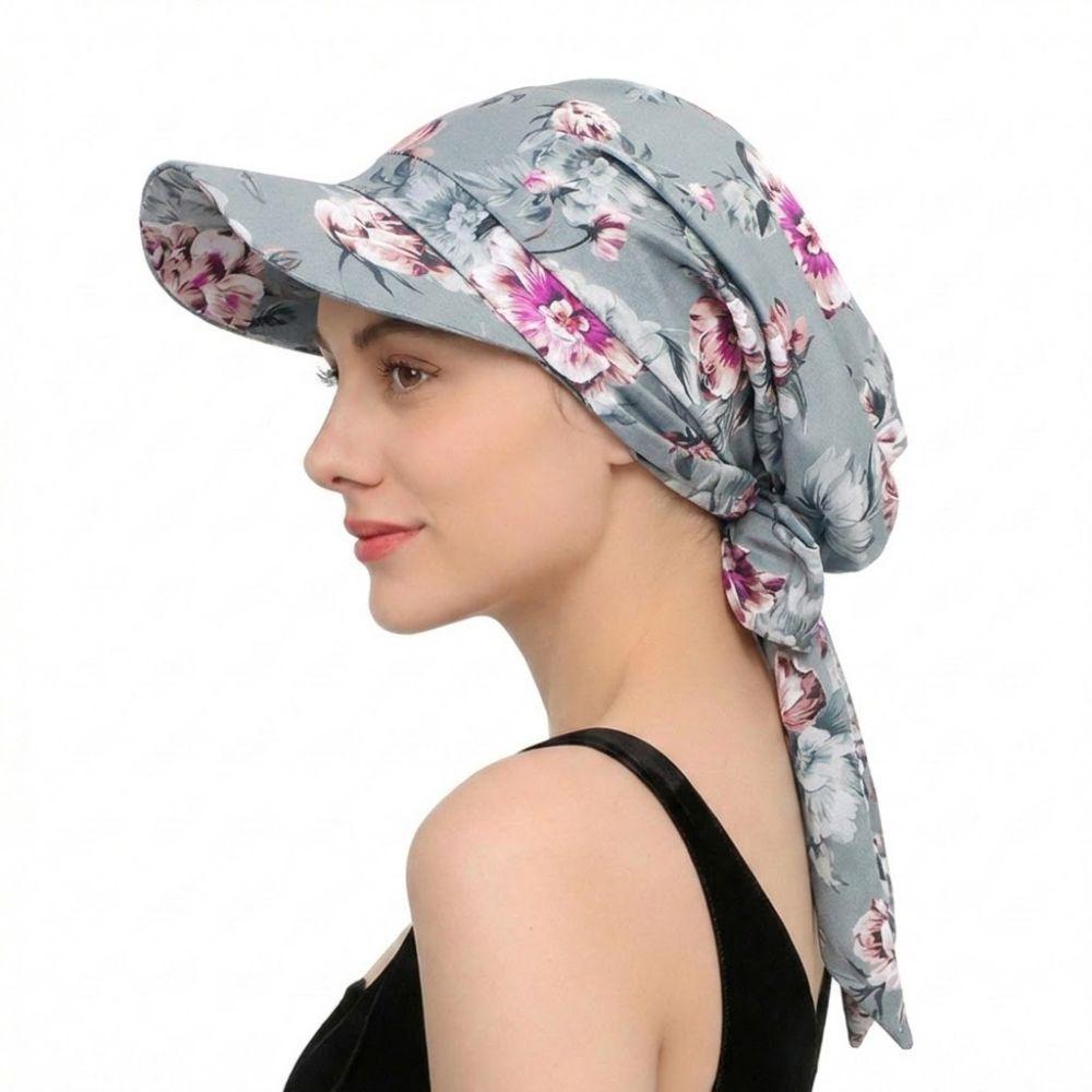 Baseballkappe mit floralem Print und Riemen, mit Schirm zum Umwickeln der Haare, Sommer-Kopftuch-Hut, Vielseitiger atmungsaktiver Turbanhut, Alltagsoutfits