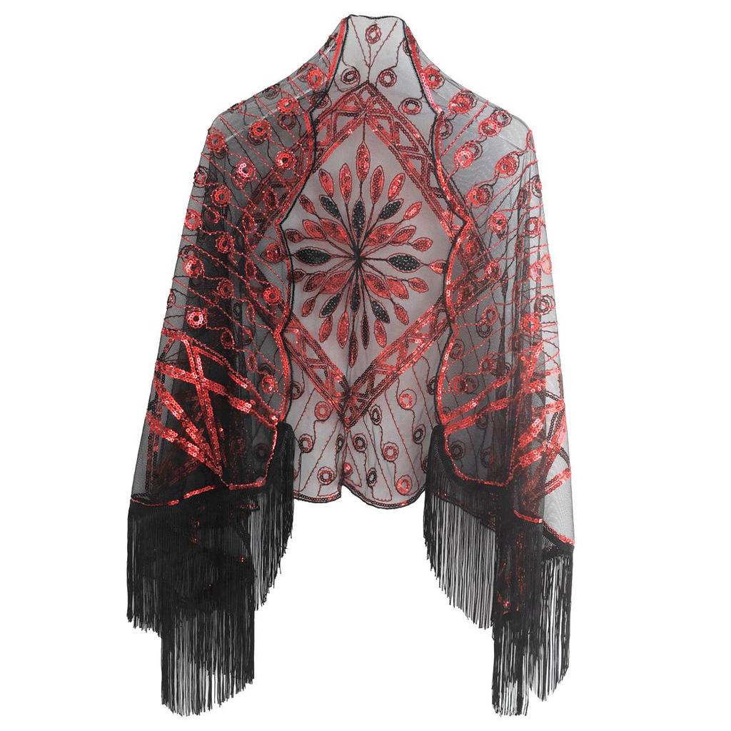 1920s Vintage Sequin Evening Dress with Shawl Cape for Banquets and Christmas