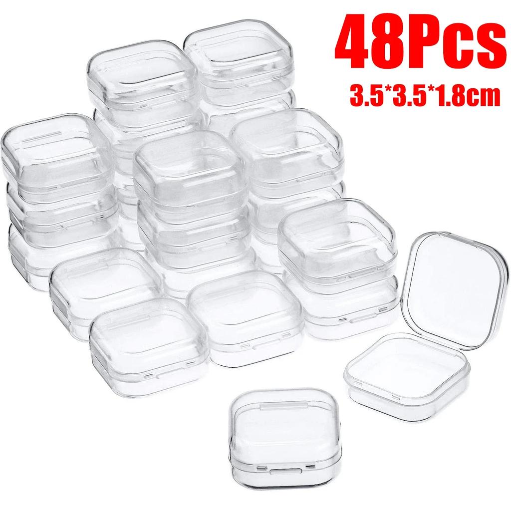 6-48Pcs Clear Small Containers Plastic Square Bead Storage Box for Beads Jewelry Crafts Board Game Pieces Organization Wholesale