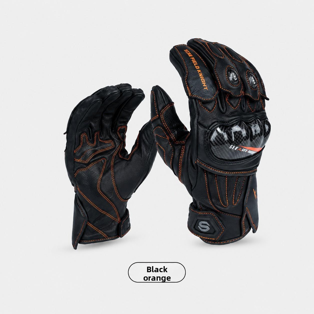 Winter Motorcycle Gloves Carbon Fiber Protective Waterproof Fleece Touchscreen Anti-Slip Goatskin Riding Gloves Men Women Padded S