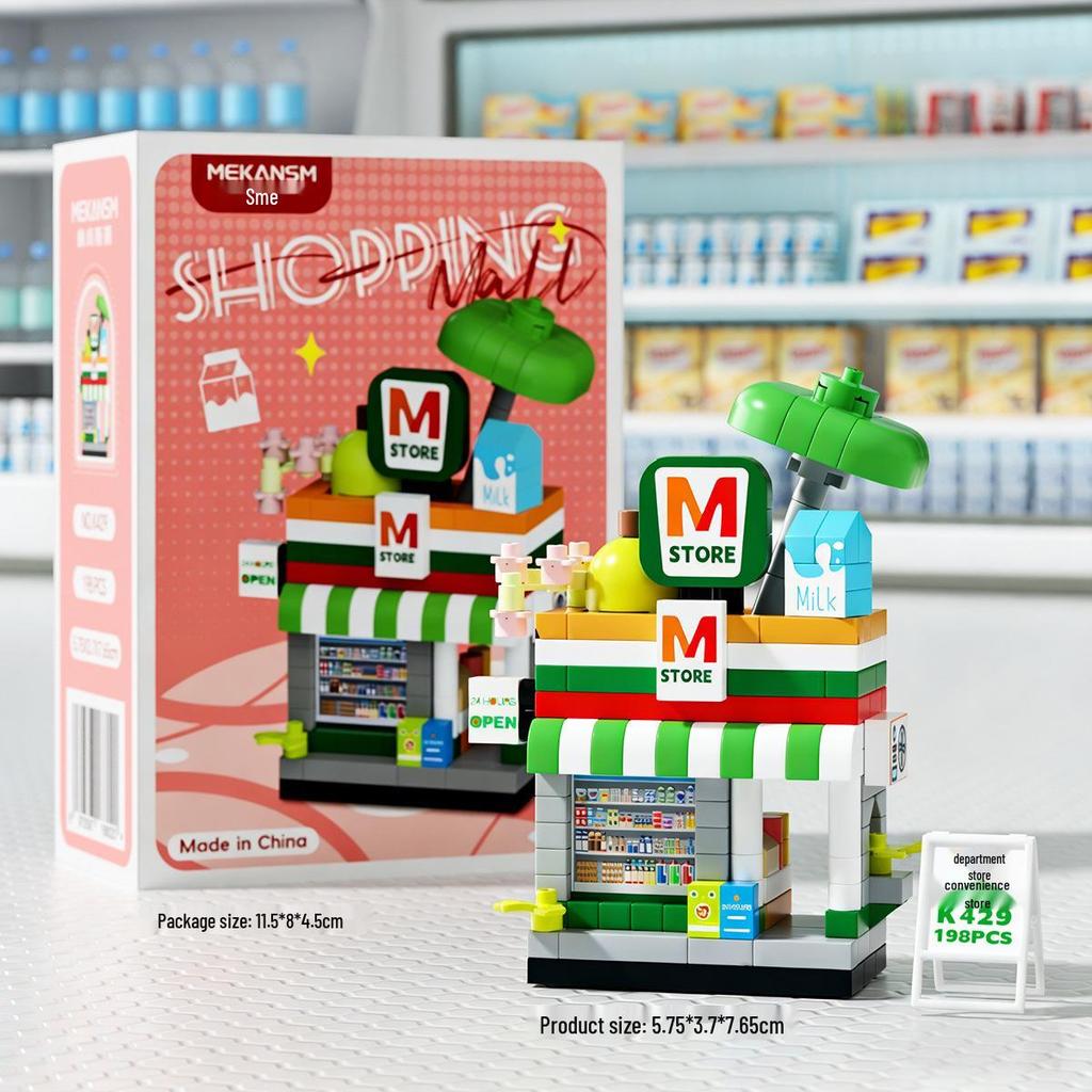 Mekensm Micro-Particle Building Blocks Educational Vending Cart Model Toy for Kids
