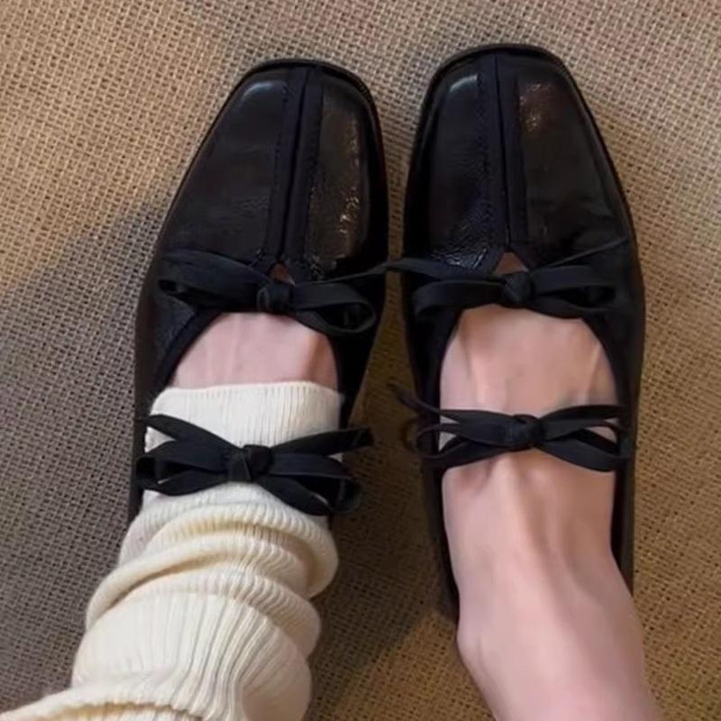 Módní Dámské Baleríny z Pravé Kůže s Mašlí Měkká Podrážka Vintage Boty Mary Jane Módní Pohodlné Dámské Boty s Nízkým Podpatkem