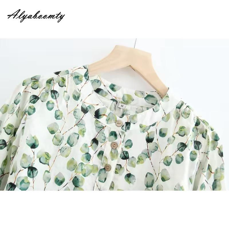 Japanese Mori Girl Summer Women Cotton Top O Neck Plant Print Casual Loose Blouse Half Sleeve Soft Comfortable Vintage Shirt